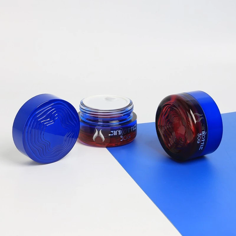 Custom Luxury Gradient Blue And Red Glass Cosmetic Packaging Set Lotion Bottle Cream Jar For High End Skincare Brands suppliers
